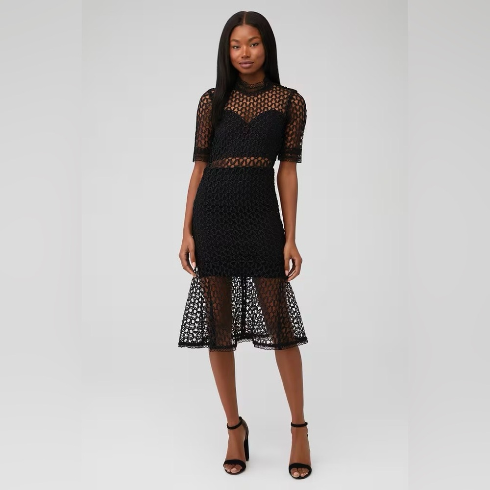 Bardot Fiona Lace Trumpet Dress Black Mesh Cocktail 8